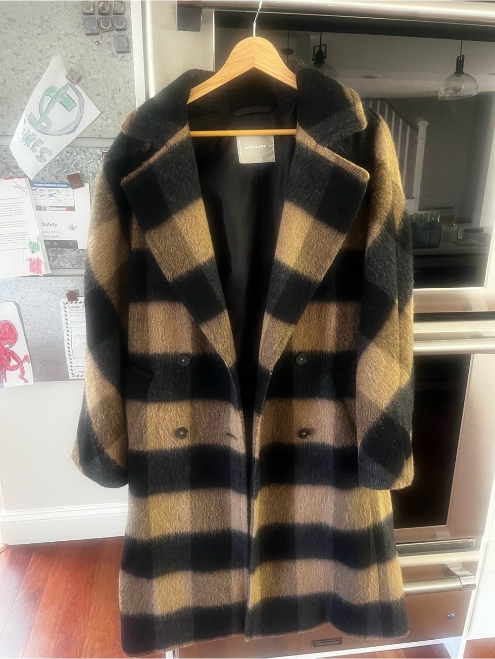 Black & Brown Plaid Double-Breasted Coat